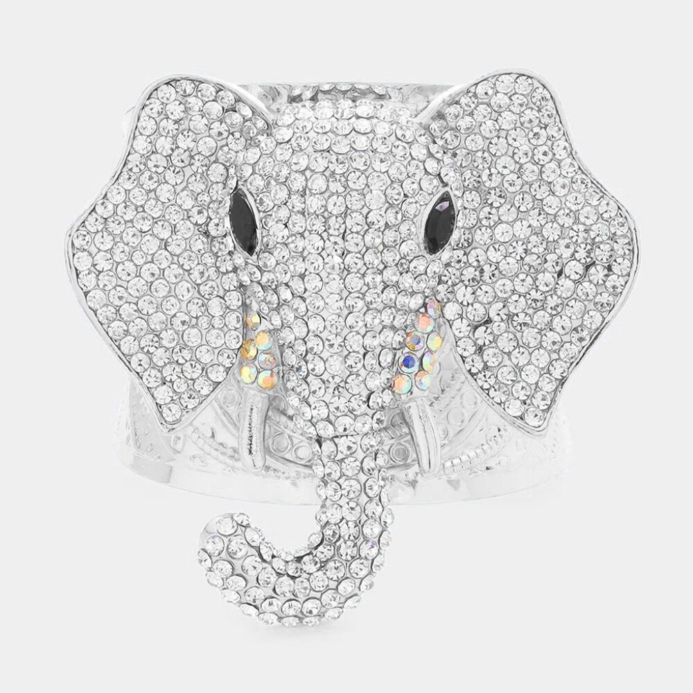 Rhinestone Elephant Cuff Bracelet